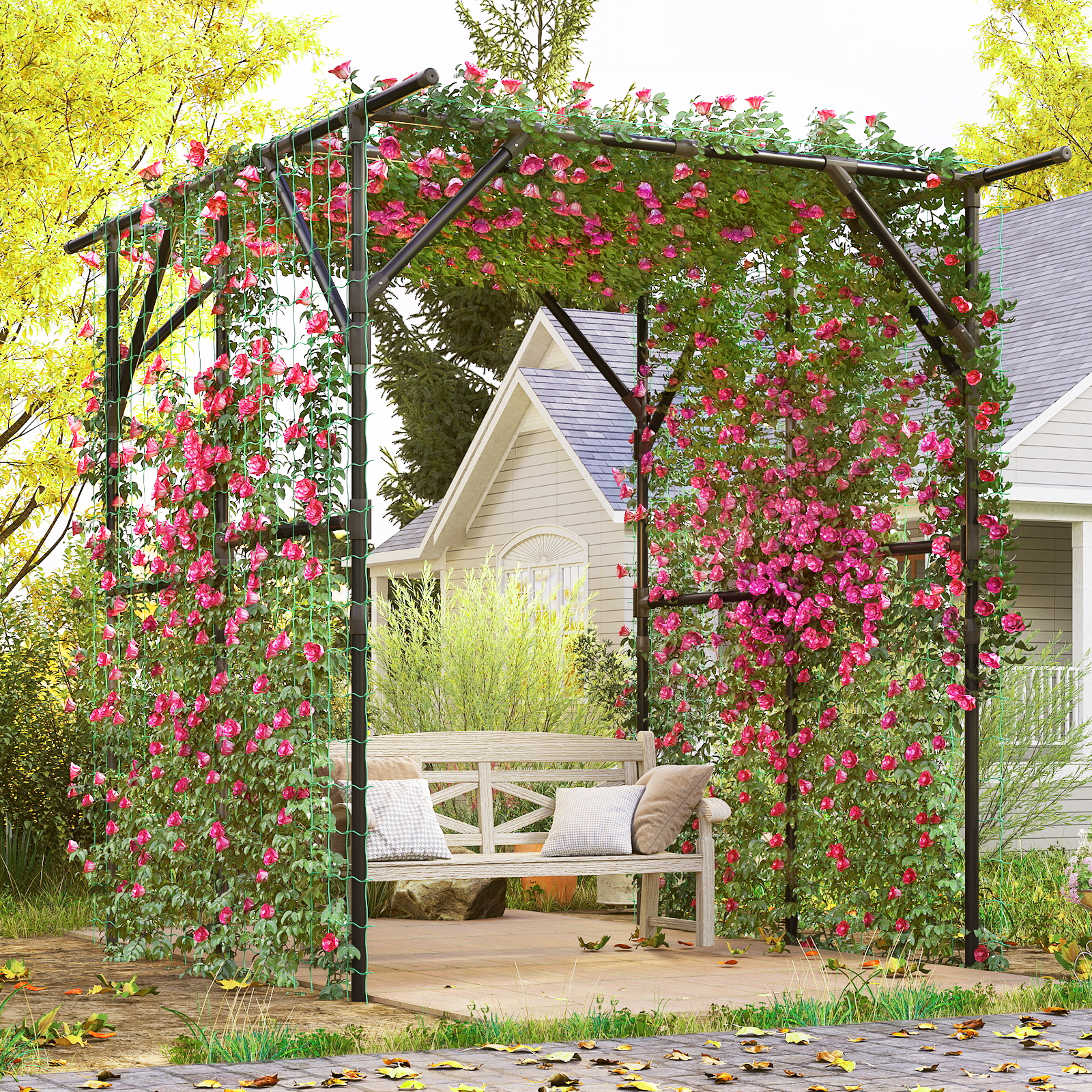 Duża czarna pergola łukowa z powłoką PE chroniącą rośliny