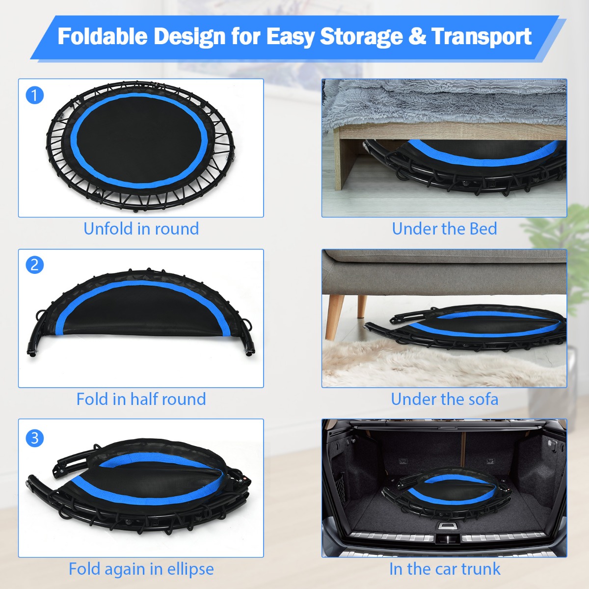 Wymiary składanej trampoliny fitness 101 cm