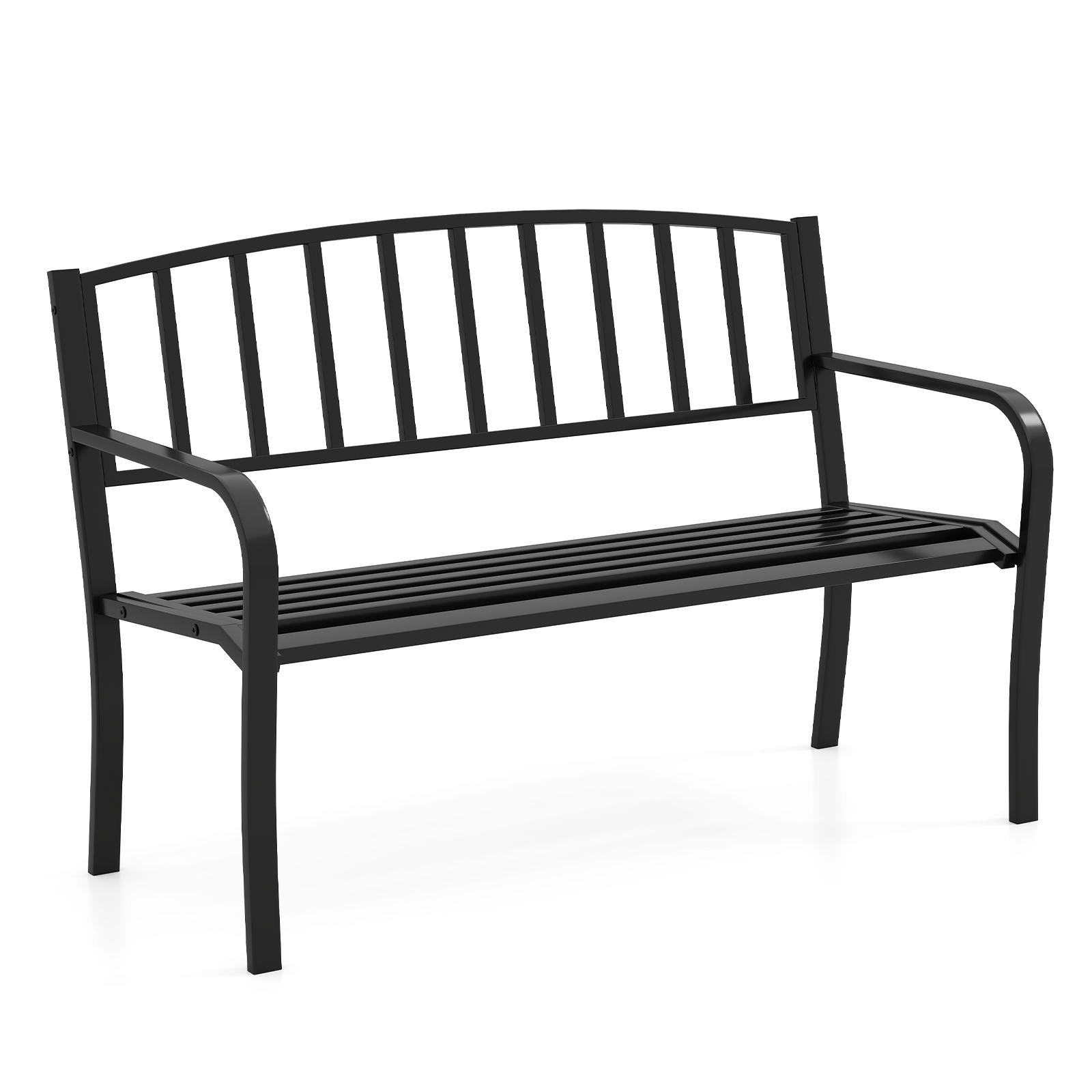 Solidna czarna ławka ogrodowa metalowa o udźwigu 300 kg