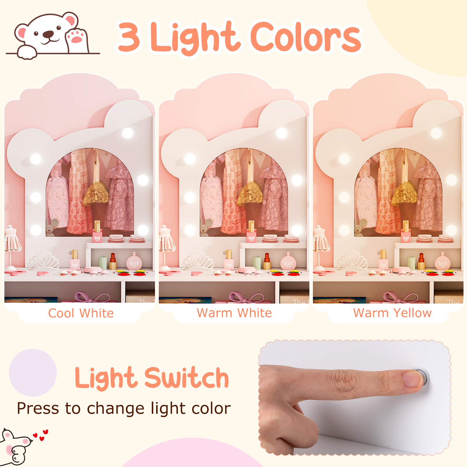 Wymiary białej toaletki z 5 szufladami i regałem