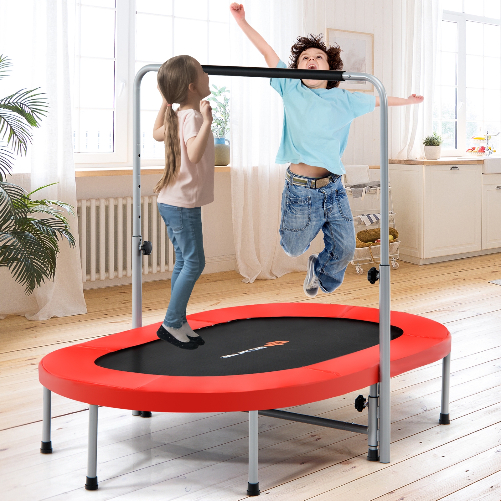 Regulowany uchwyt czerwonej trampoliny dwuosobowej