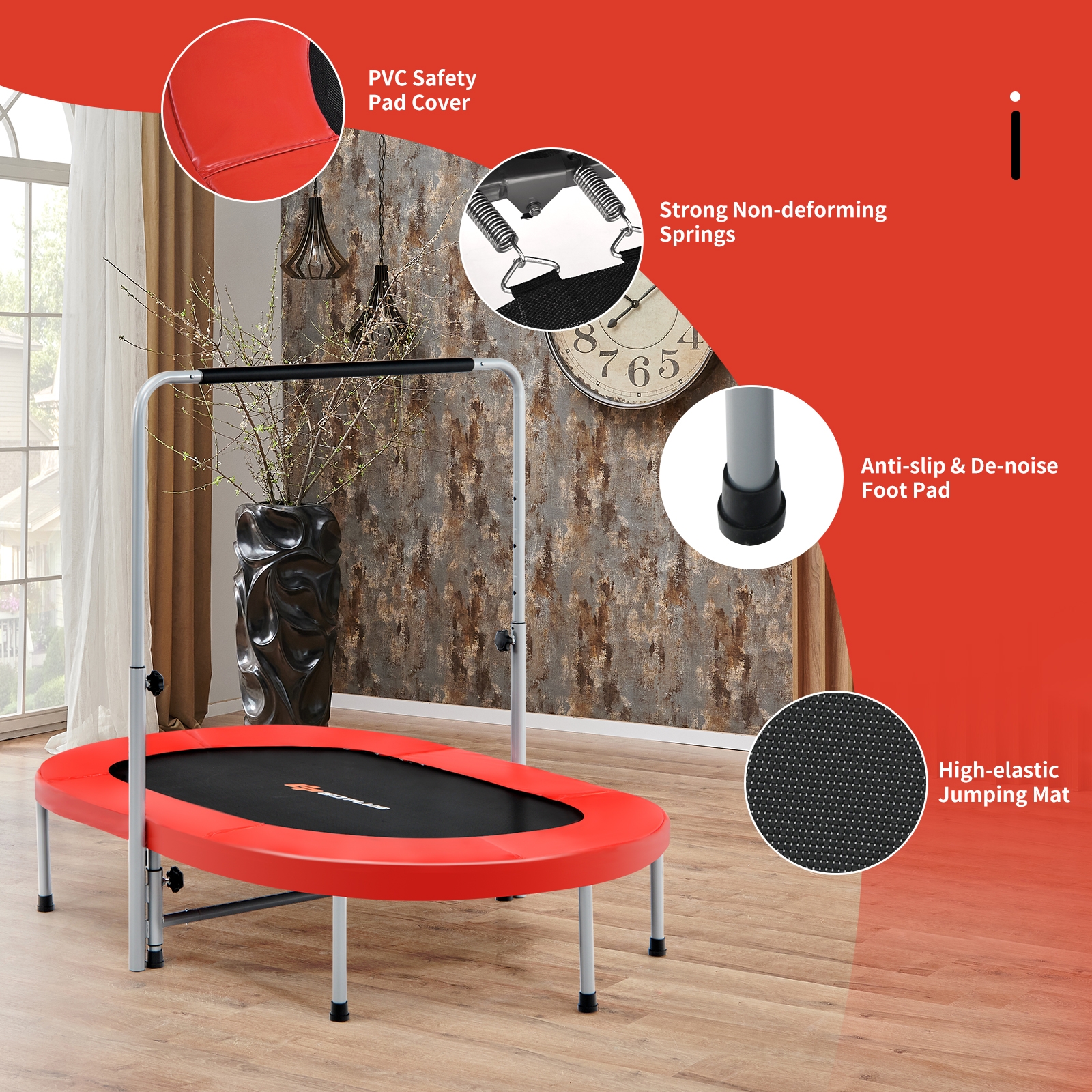 Solidne stalowe nogi i system sprężyn trampoliny fitness