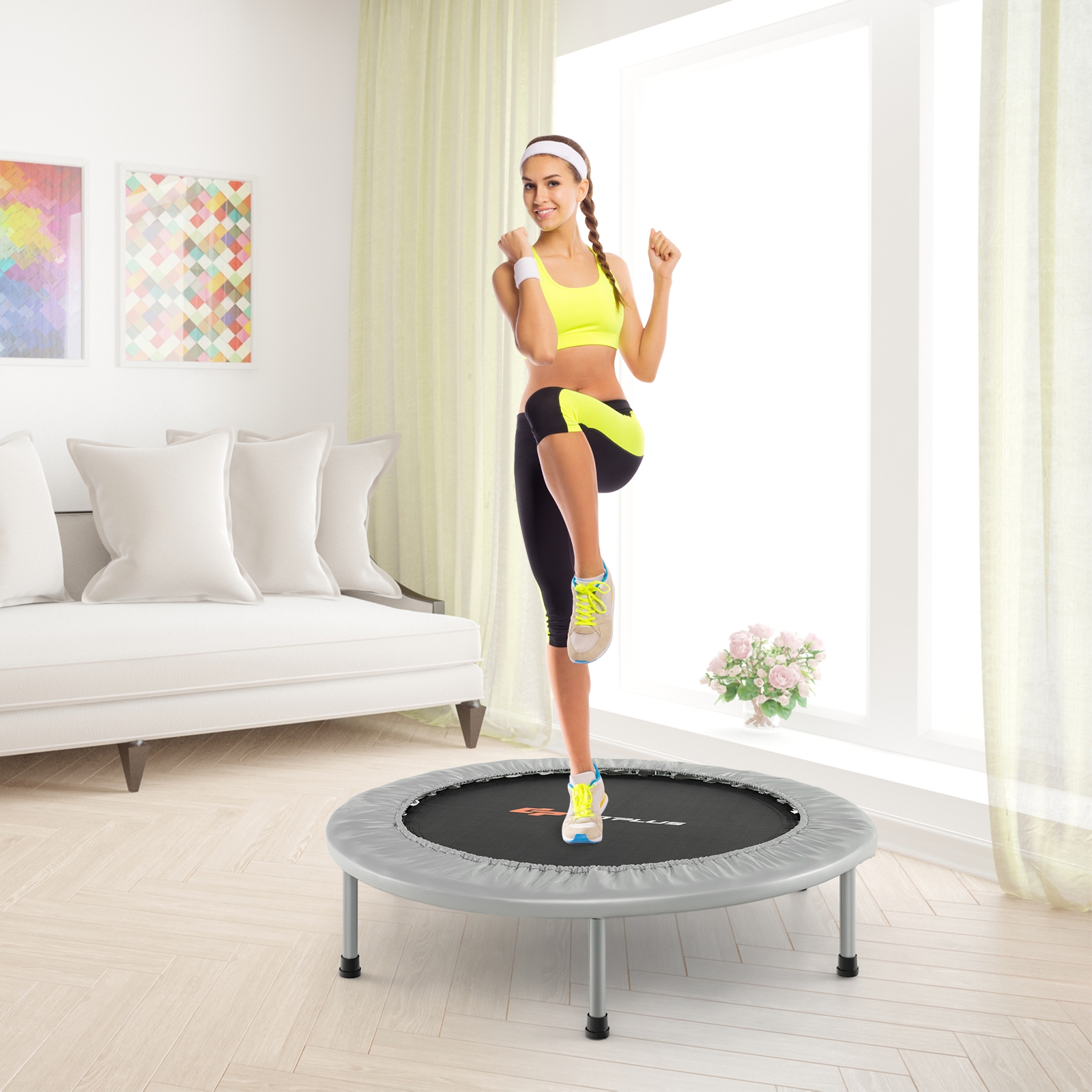 Mocne sprężyny i mata premium szarej trampoliny