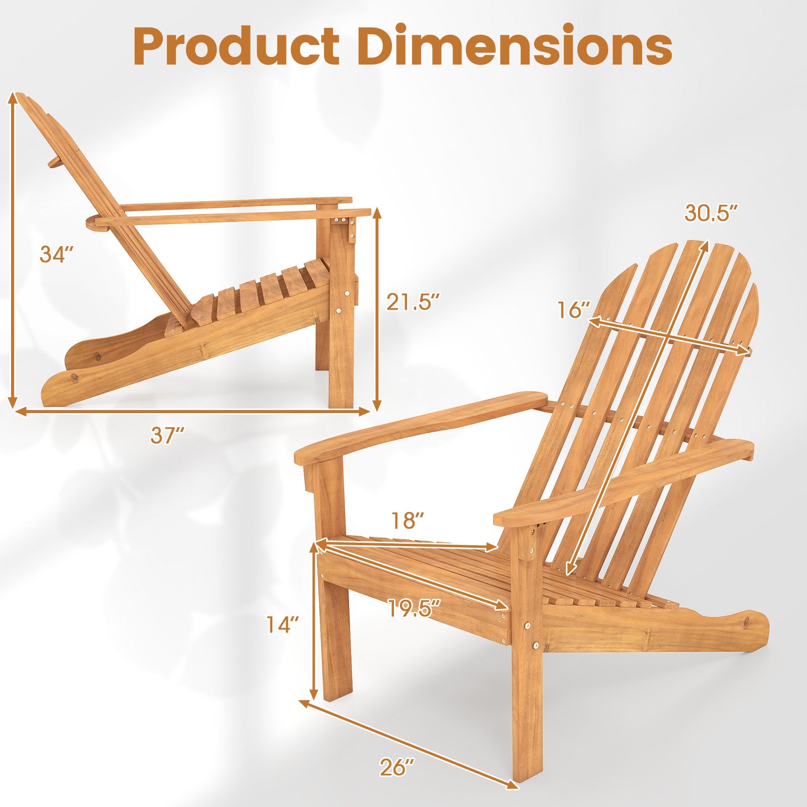 Wymiary fotela Adirondack z akacji