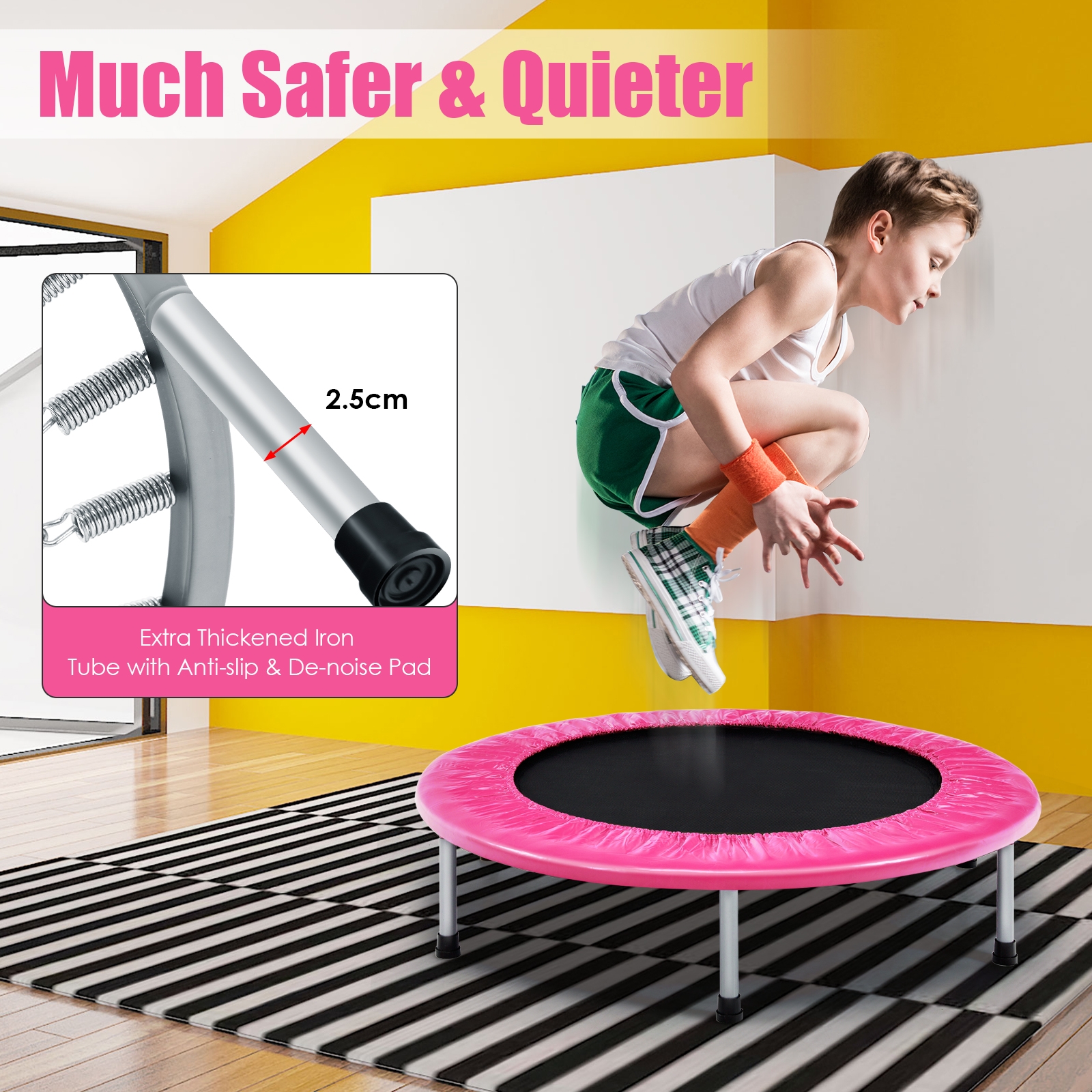 Wymiary różowej trampoliny fitness