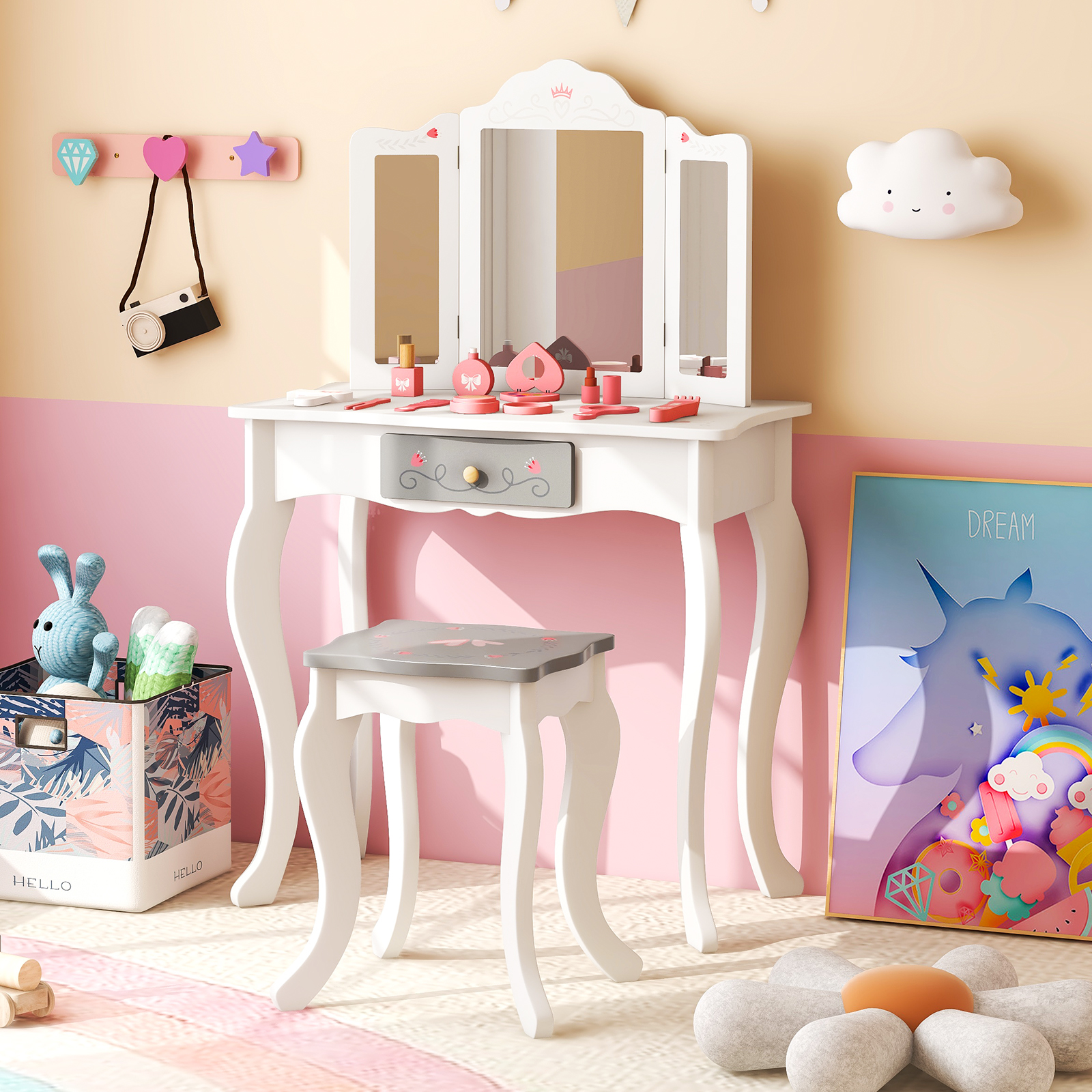 Toaletka dziecięca 2w1 biała funkcja biurka