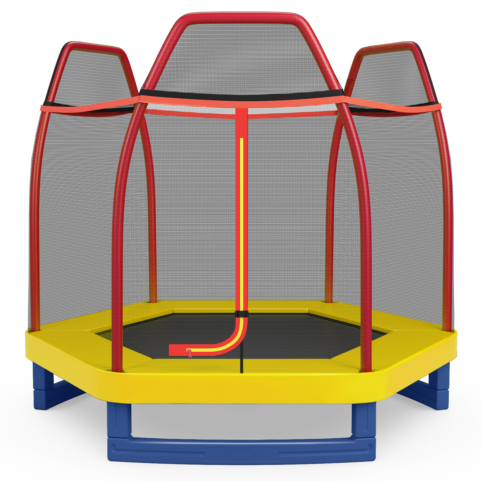 Czerwono-żółta trampolina dziecięca 223 cm