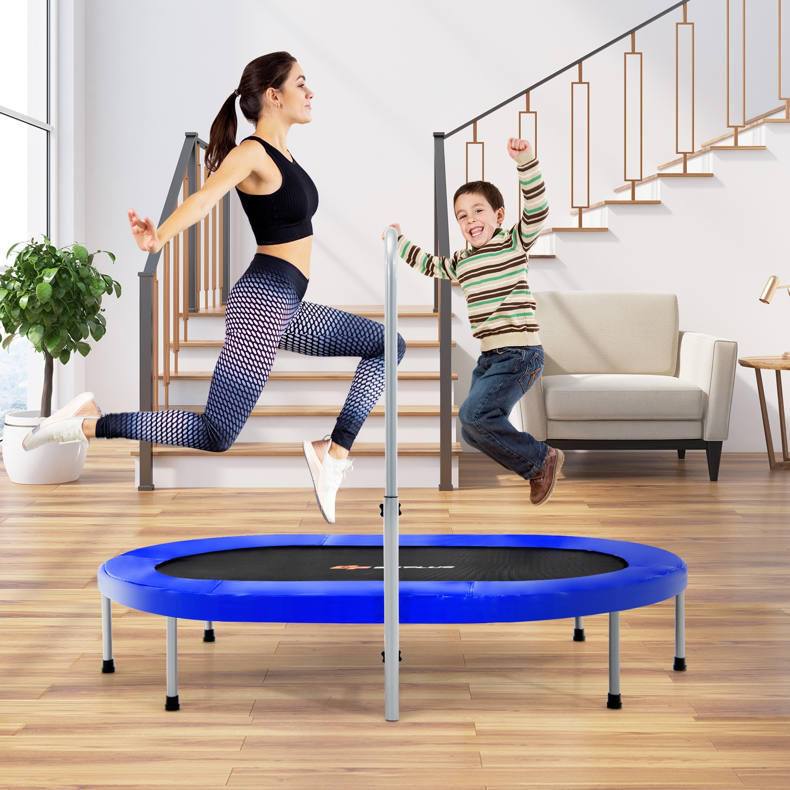Wymiary dwuosobowej trampoliny fitness niebieskiej