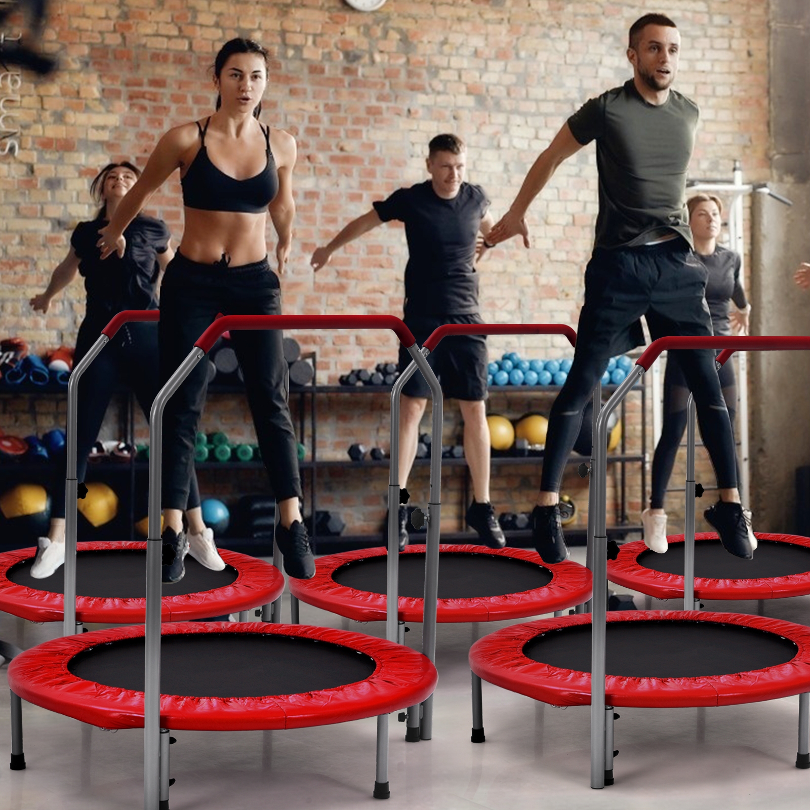 Regulowana wysokość uchwytu czerwonej trampoliny fitness