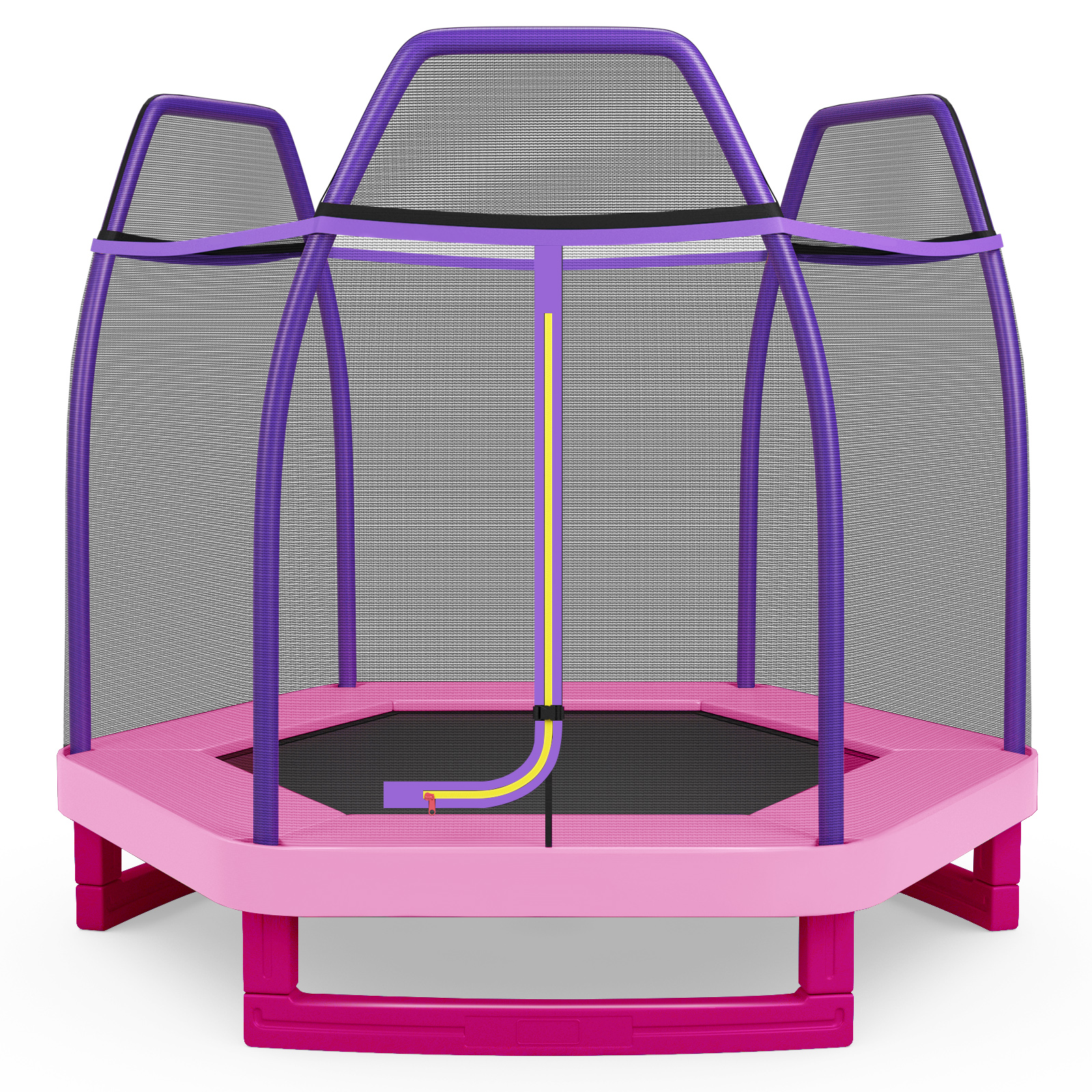 Różowa trampolina dla dzieci z siatką ochronną