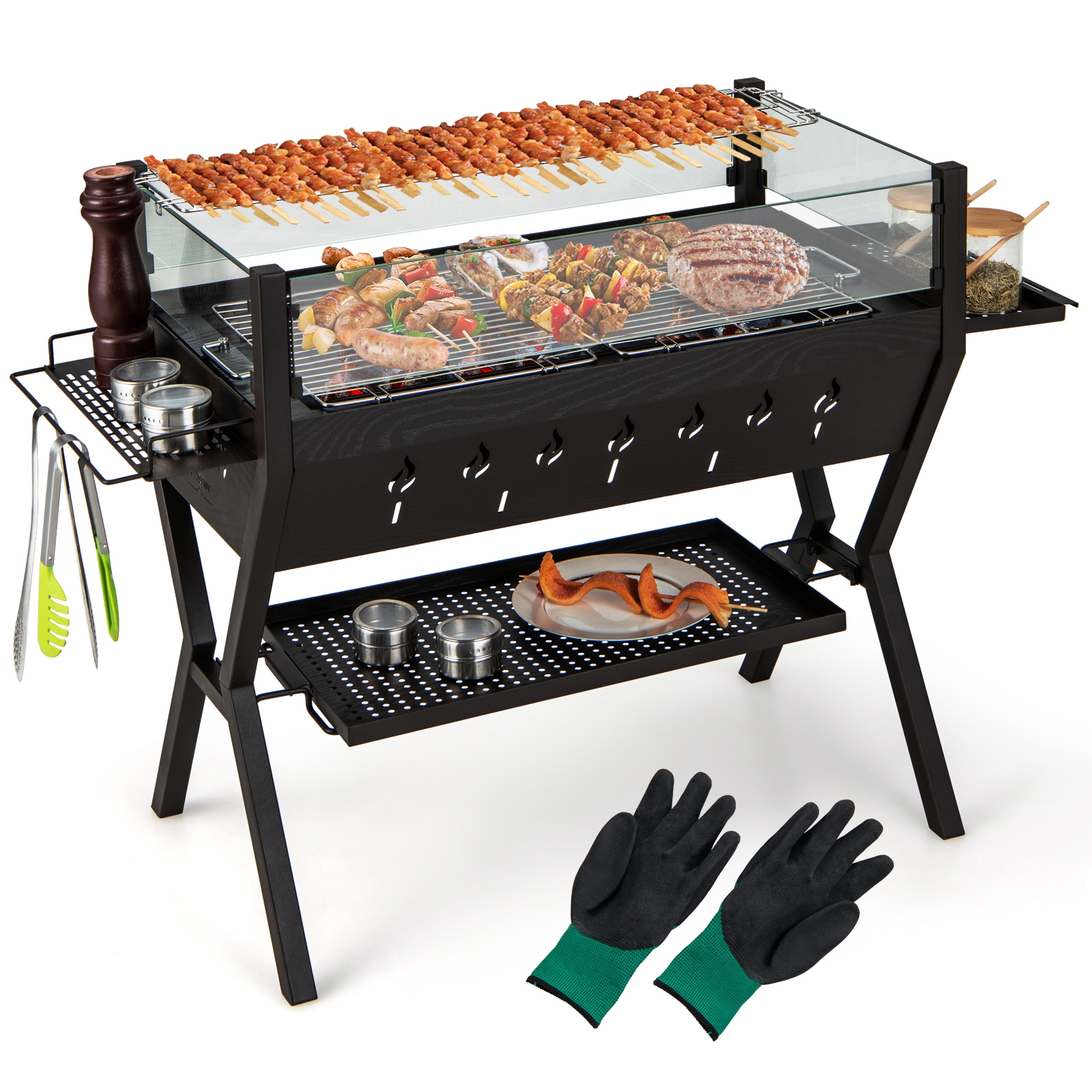 Grill węglowy 3w1 z rusztem ze stali nierdzewnej