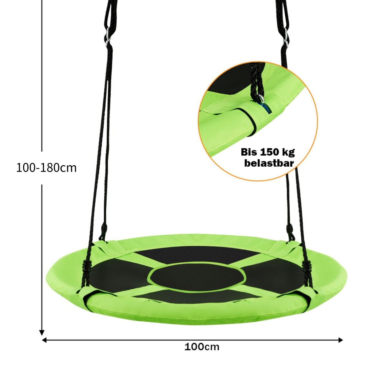 Zielona huśtawka bocianie gniazdo 100cm w ogrodzie