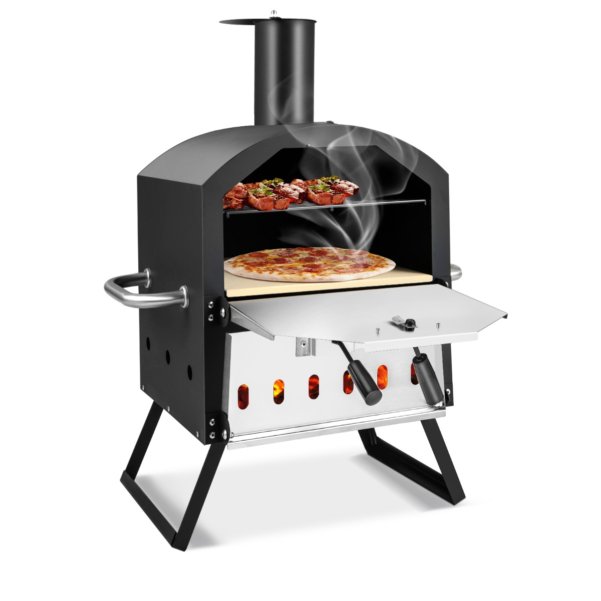 Dwupoziomowy piec do pizzy opalany drewnem czarny