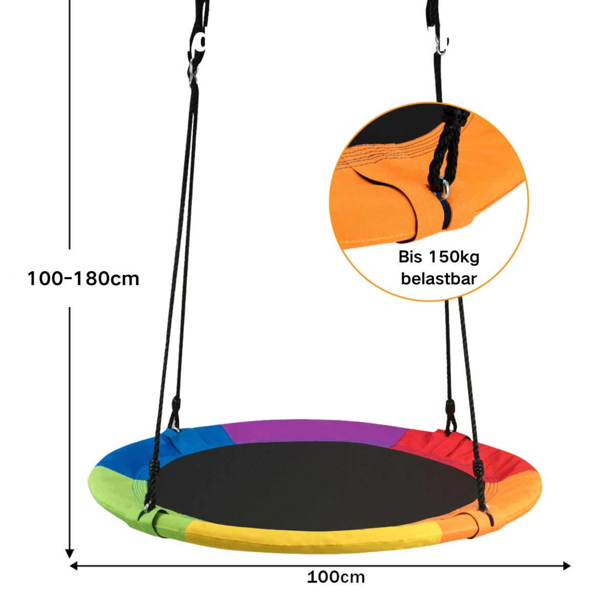 Kolorowa huśtawka bocianie gniazdo 100cm w ogrodzie