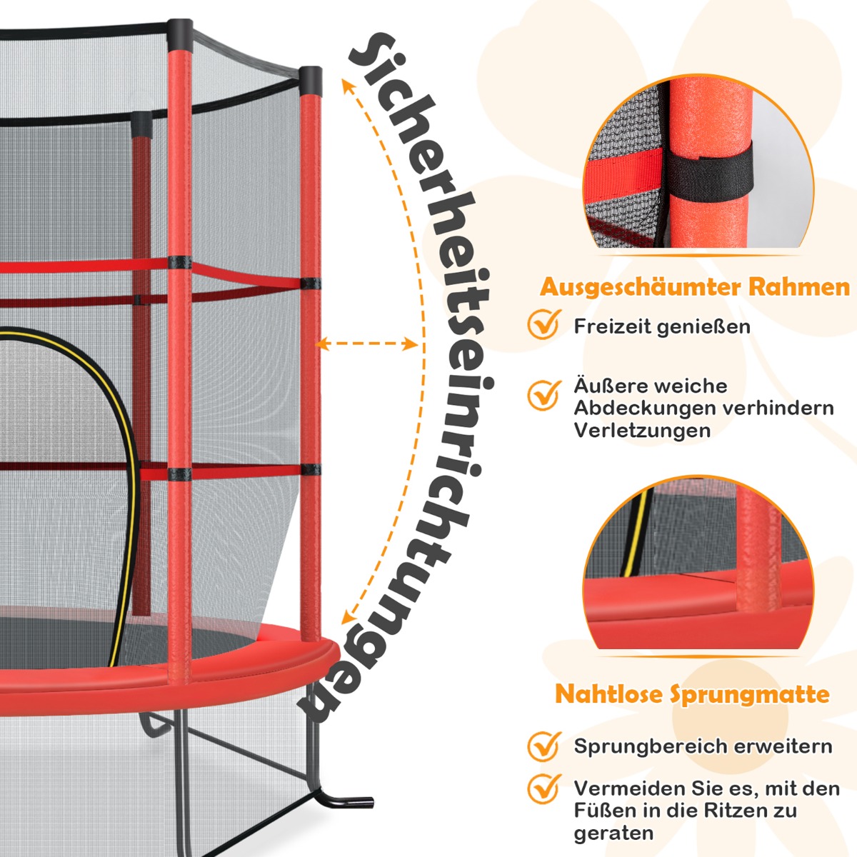 Bezpieczna trampolina z podwójną siatką góra i dół