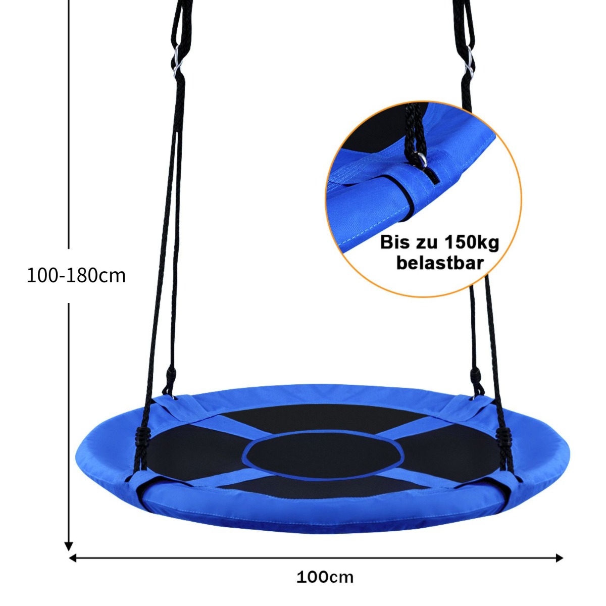 Niebieska huśtawka bocianie gniazdo 100cm w ogrodzie