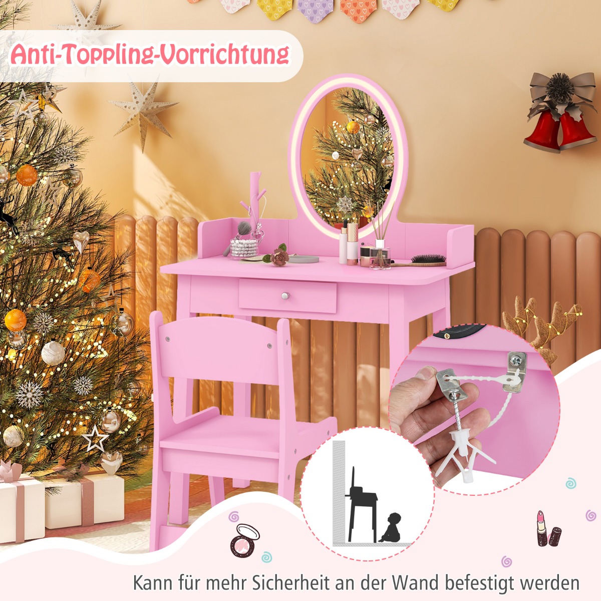 Stabilne nogi z drewna sosnowego i zabezpieczenie toaletki