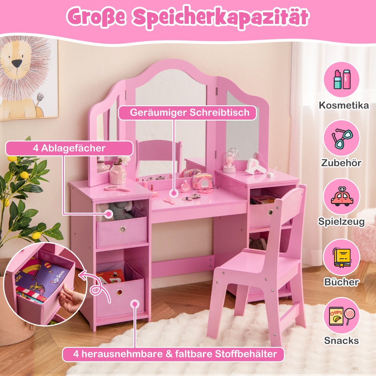 Pojemniki i kosze do przechowywania w toaletce dziecięcej