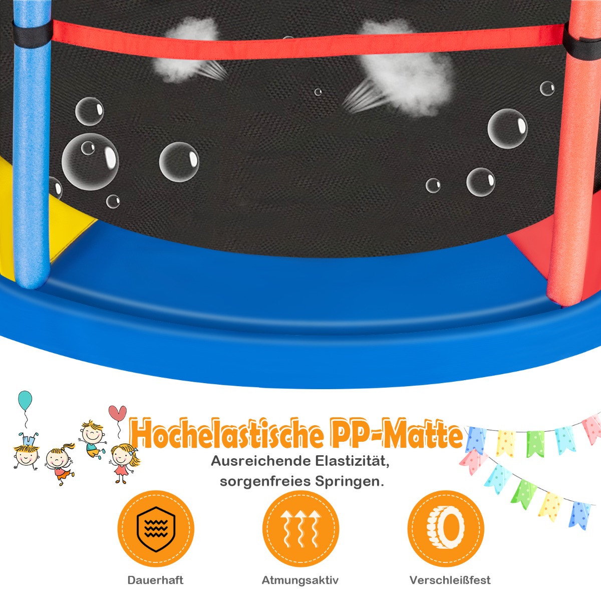 Wymiary kolorowej trampoliny dziecięcej 140 cm