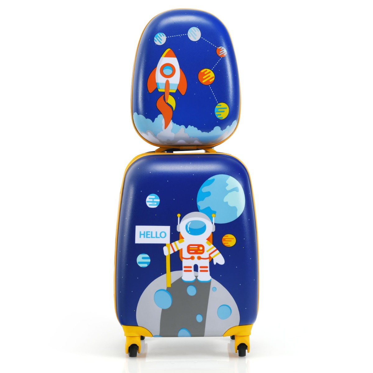 Niebieska walizka dla dzieci z motywem astronauty zestaw 2w1