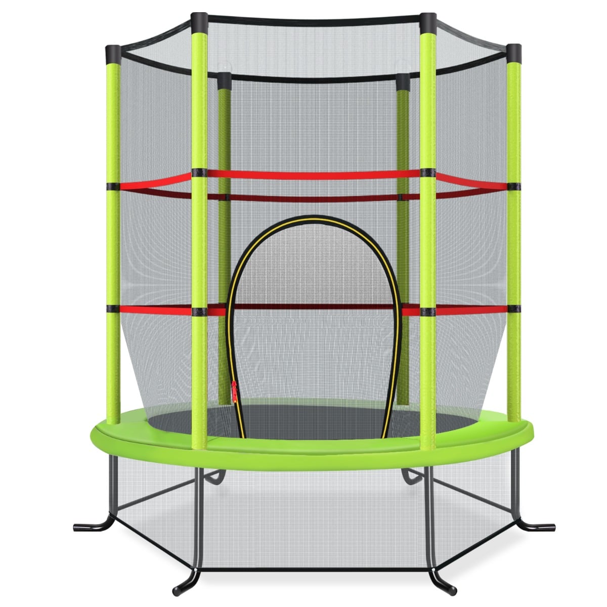 Zielona trampolina dziecięca w ogrodzie