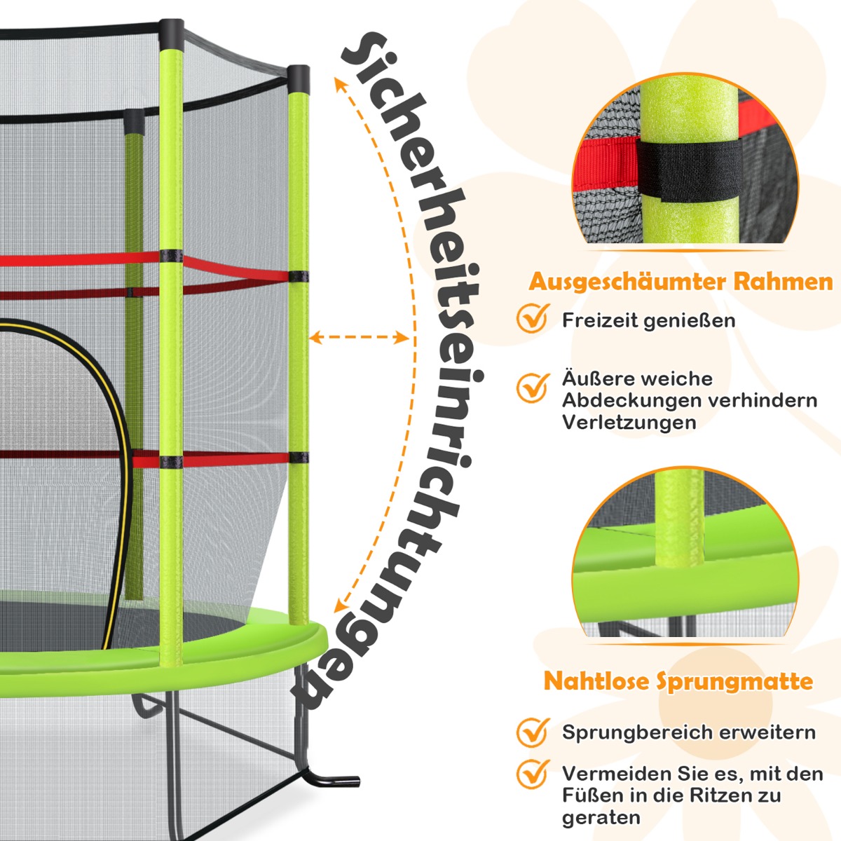 Trampolina z podwójną siatką ochronną góra dół