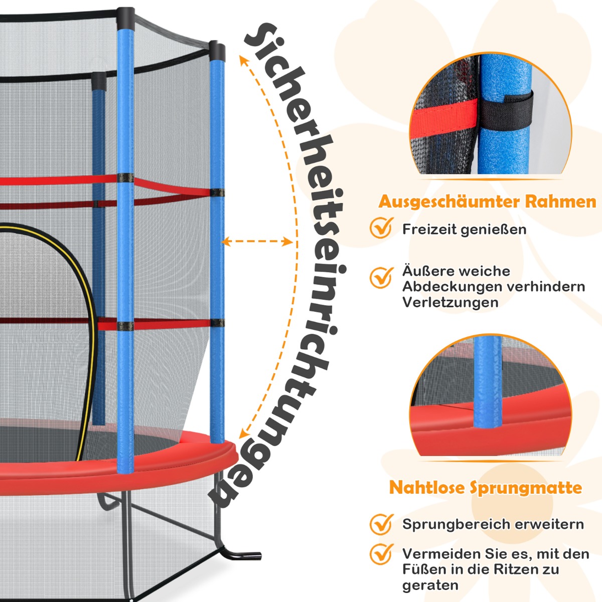 Trampolina z podwójną siatką ochronną góra dół