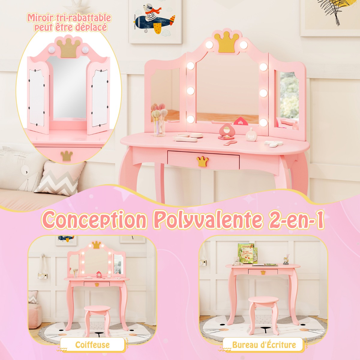 Akcesoria do zabawy i szuflada z uchwytem koroną