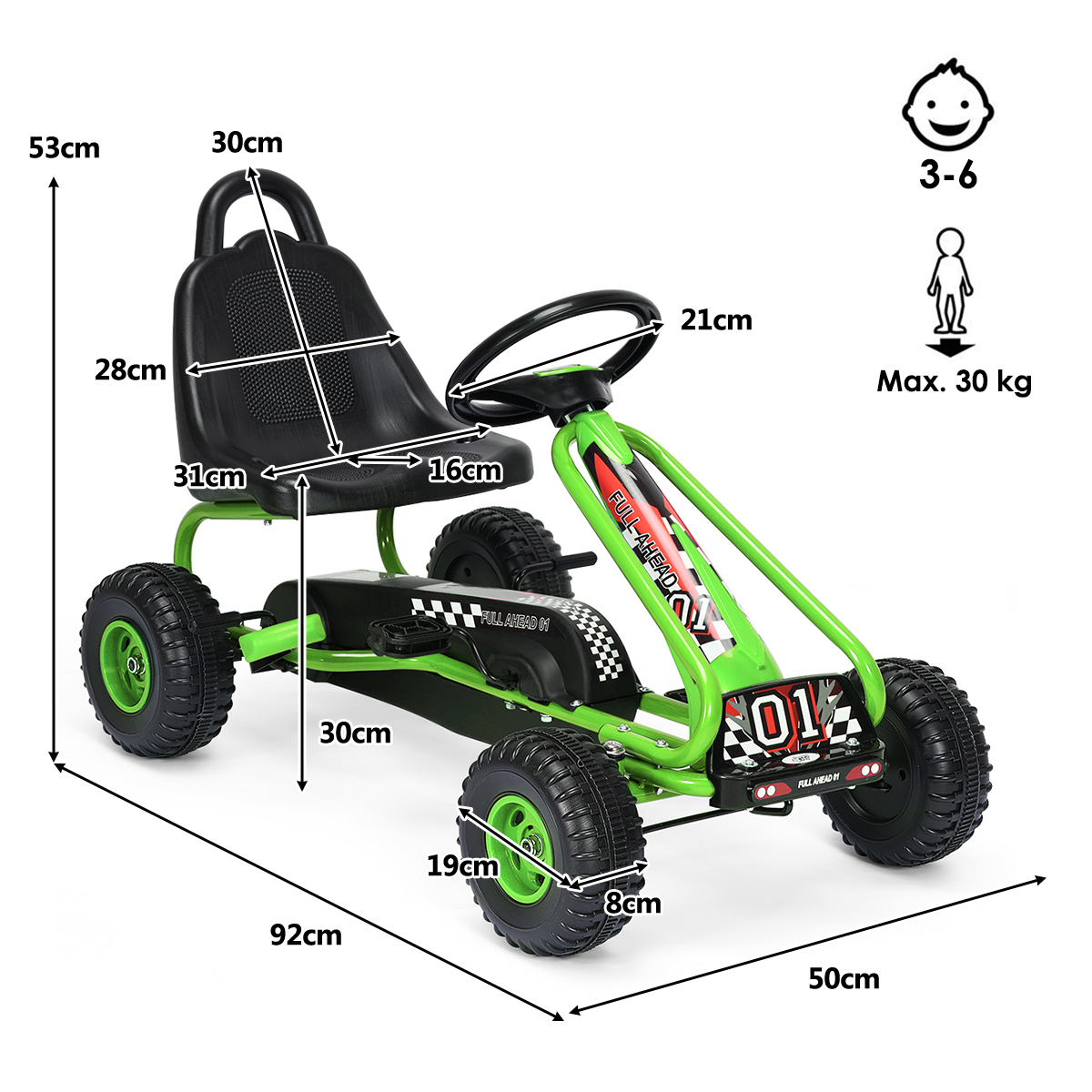 Sportowy gokart zielony dla dzieci