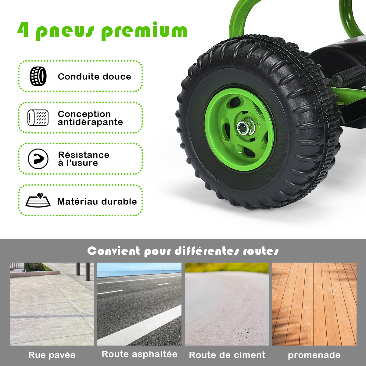 Gokart z hamulcem ręcznym i kierownicą