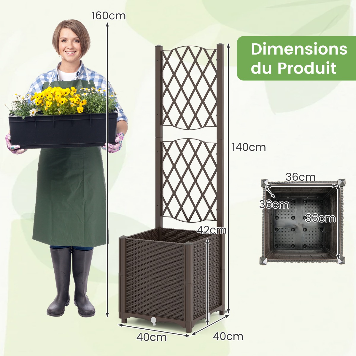 Wymiary donicy z kratką 140cm