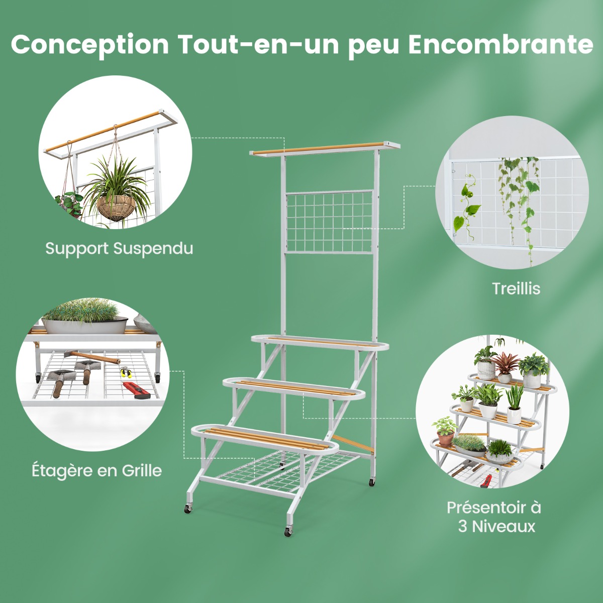 Trwała metalowa konstrukcja kwietnika o budowie drabinkowej