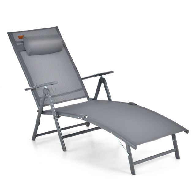 Składany leżak ogrodowy szary metalowa rama