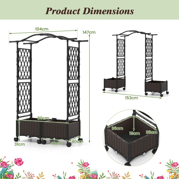 Wymiary modułowej pergoli z donicami 147cm