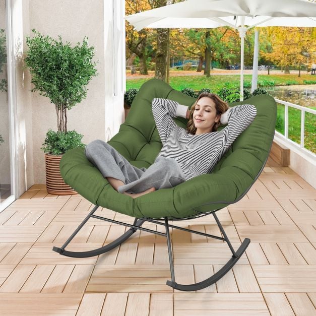 Ergonomiczny fotel bujany typu Papasan zielony