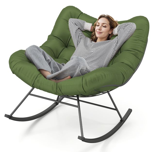 Fotel bujany Papasan z zieloną poduszką XXL