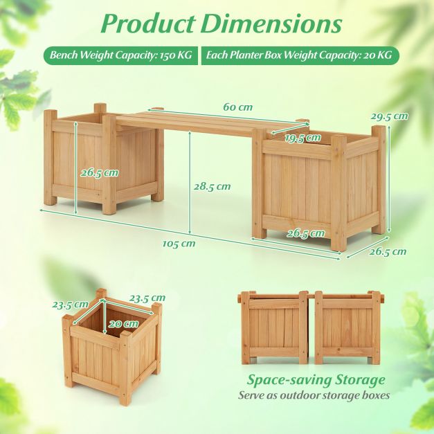 Wymiary mini ławki z donicami 105cm