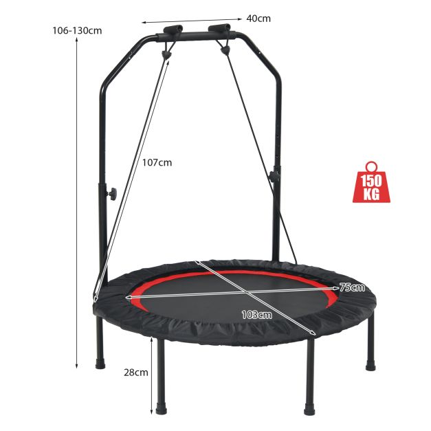 Wymiary składanej trampoliny fitness 101 cm