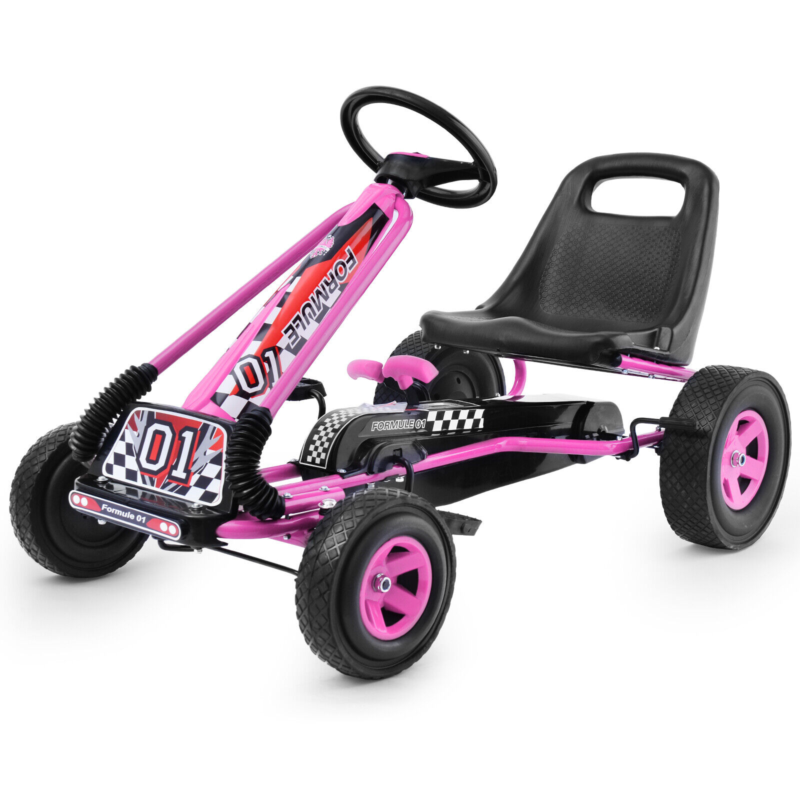 Bezpieczny różowy gokart z zabudowanym łańcuchem
