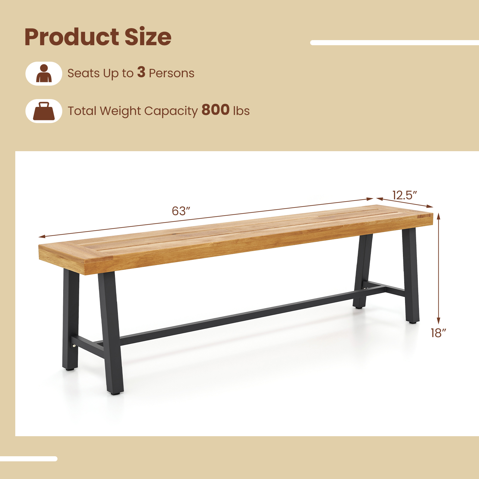 Wymiary ławki akacjowej 160 cm