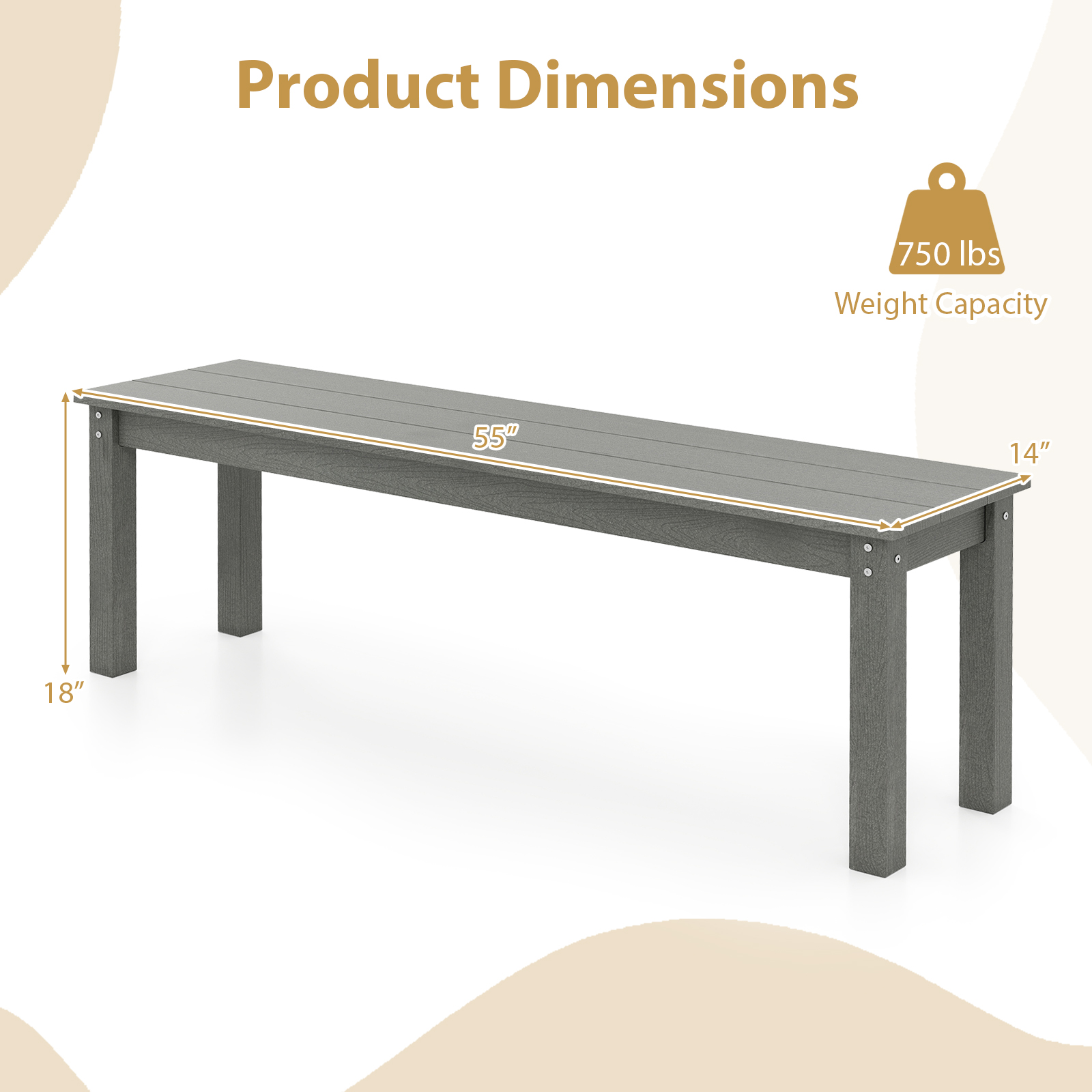 Wymiary ławki ogrodowej HDPE 140 cm
