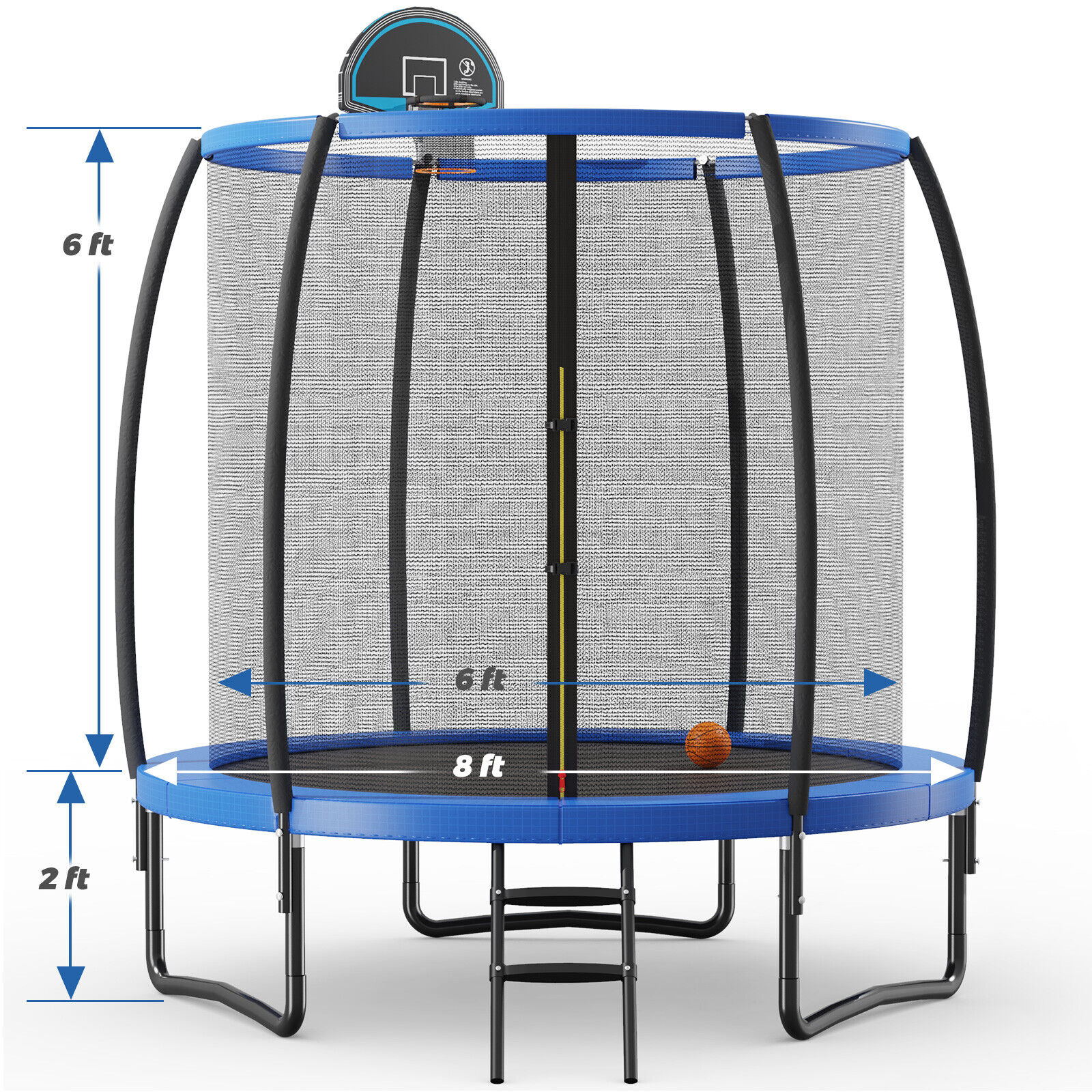 Kosz do koszykówki z piłką na trampolinie